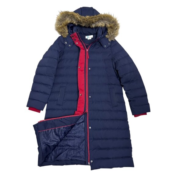 BODEN Down & Feather Fill Designer Blue Long Winter Puffer Parka Coat Womens 10 - Picture 1 of 7
